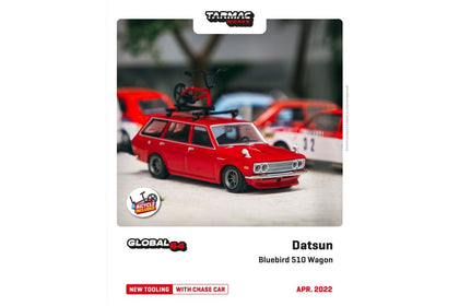 Tarmac Works 1:64 Datsun Bluebird 510 Wagon in Red with Roof Rack and Bicycle - GLOBAL64 - Unrivaled USA